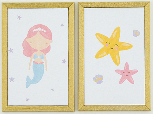 Mermaid Picture Set, 2 Piece Gold Frame